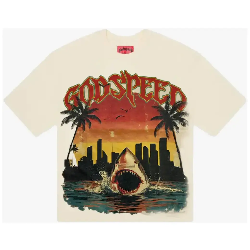 Godspeed OG Logo Miami Shark T-Shirt Cream Godspeed OG Logo Miami Shark T-Shirt Cream
